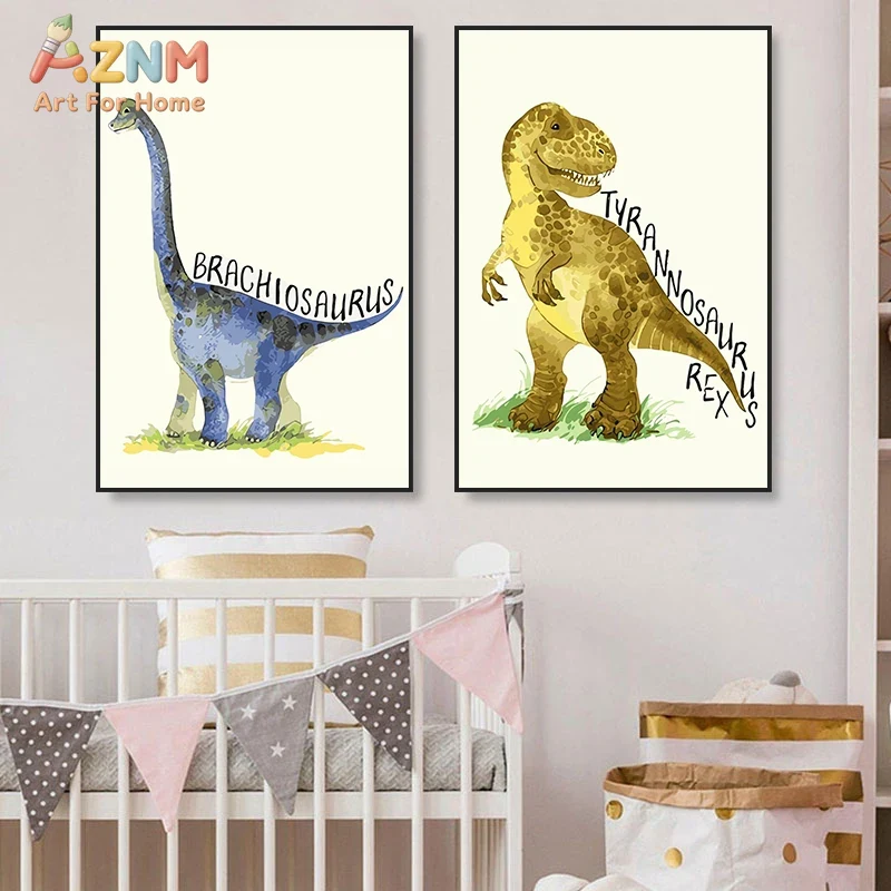 AZNM 수채화 공룡 캔버스 벽 장식, 어린이 방용 선 - Kids Education Name 리뷰 및 가격