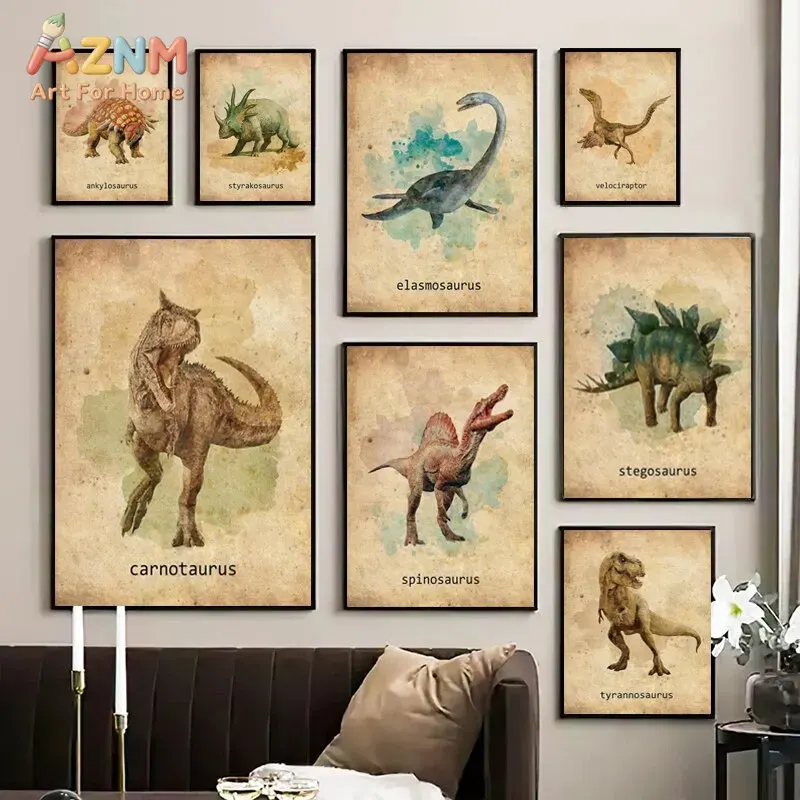 AZNM 빈티지 공룡 캔버스 벽 장식, 복고풍 종이 재 - Kids Education Name 리뷰 및 가격